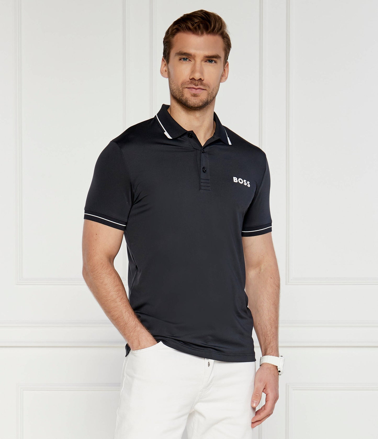 Boss - Navy Blue Slim-Stretch Polo Paul Pro