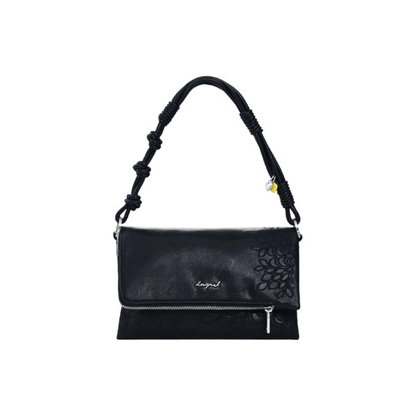 Desigual - Small Black Embroidered Flap Bag