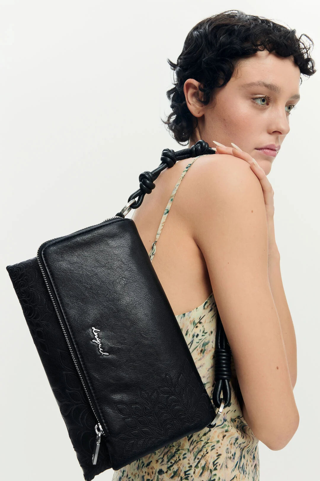 Desigual - Small Black Embroidered Flap Bag
