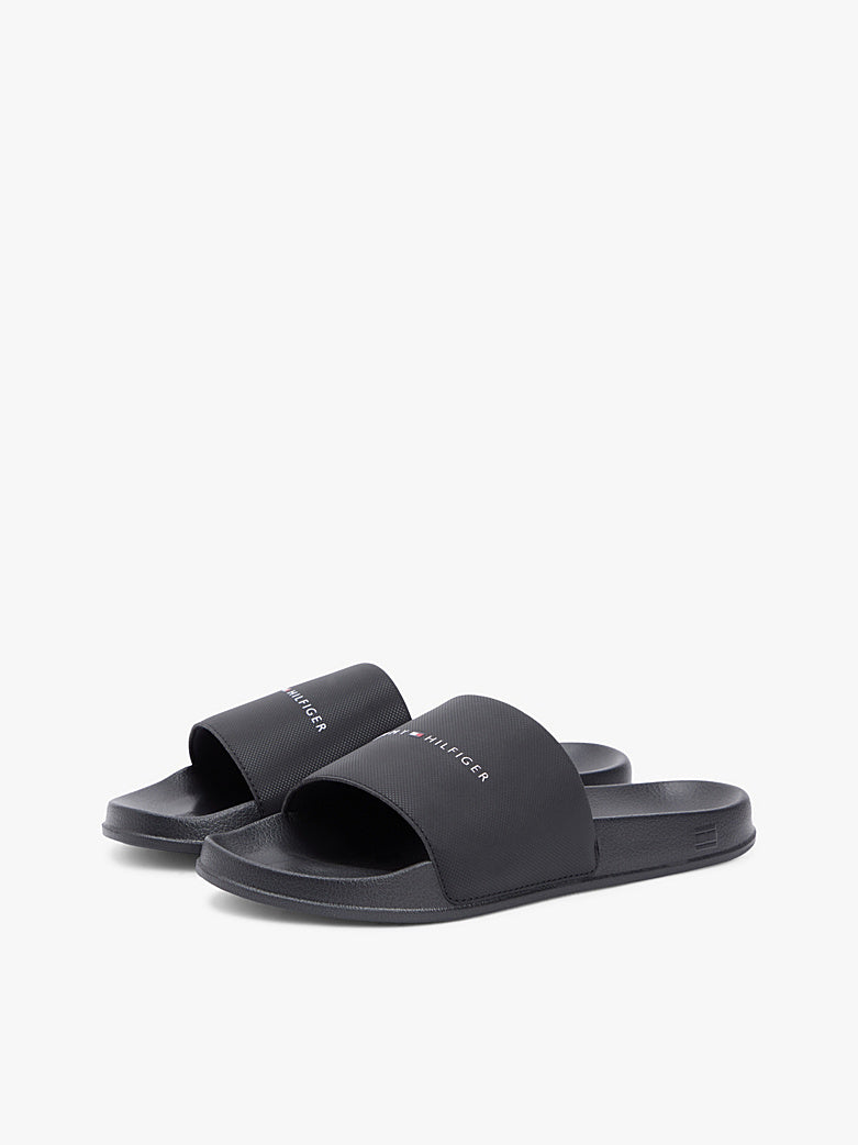 Tommy Hilfiger - Black Textured Logo Slides