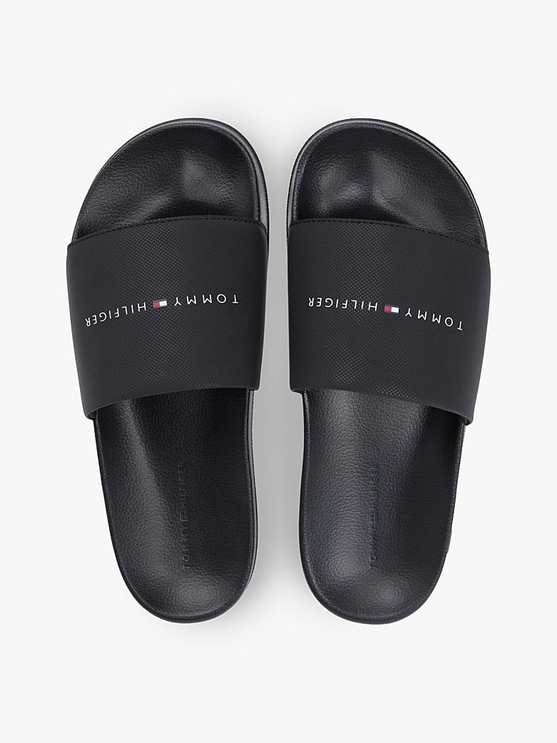 Tommy Hilfiger - Black Textured Logo Slides