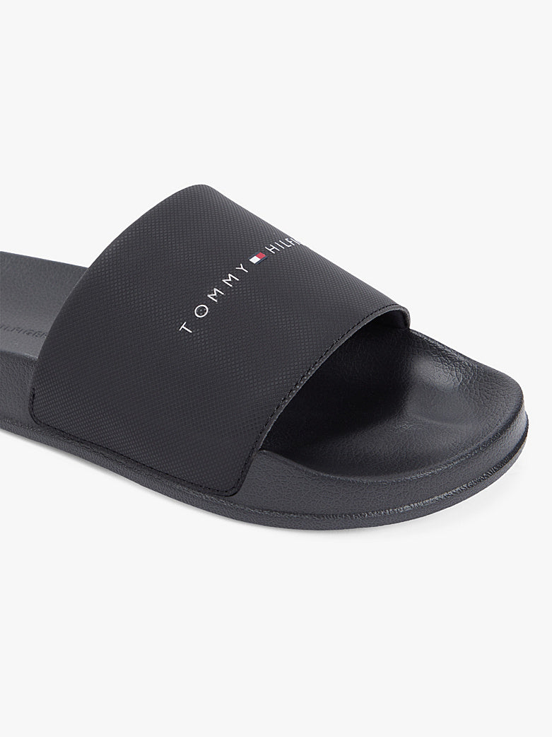 Tommy Hilfiger - Black Textured Logo Slides