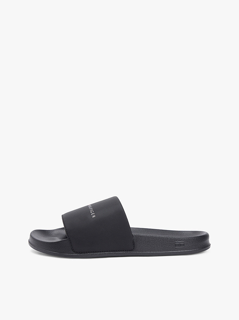 Tommy Hilfiger - Black Textured Logo Slides