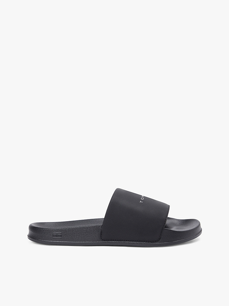 Tommy Hilfiger - Black Textured Logo Slides