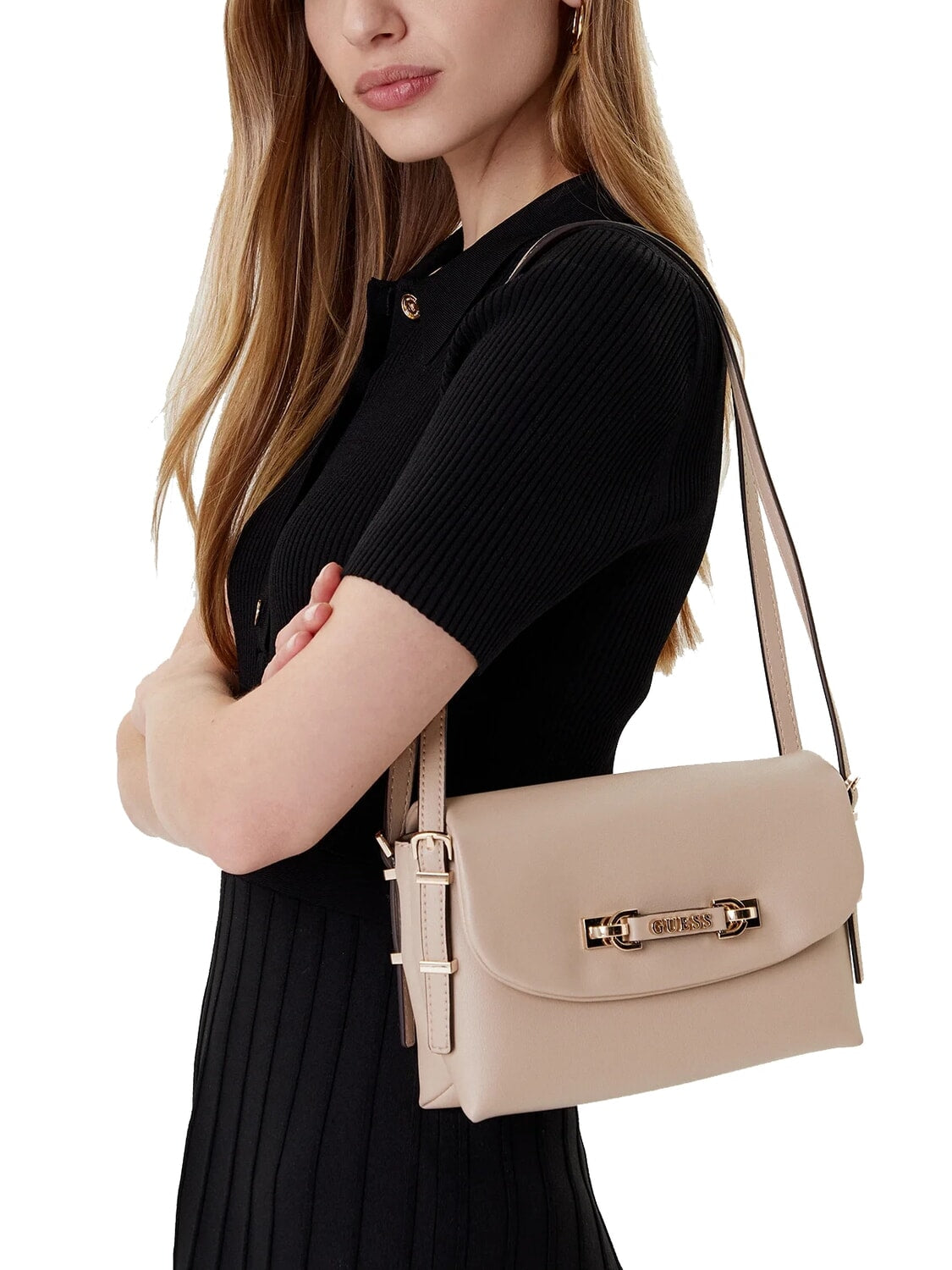 Guess - LEFIA Beige Flap Shoulder Bag